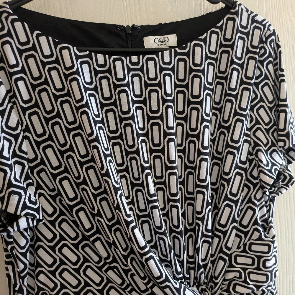 Cato Womens Plus Sz 16W Dress Gathered Black White Geometric Pattern Lined Dress